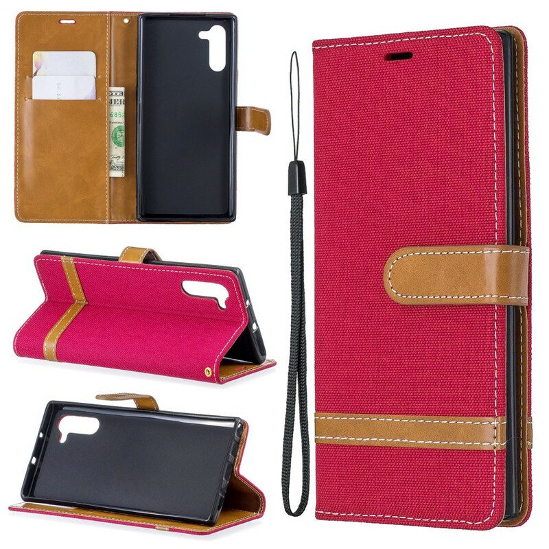 Flip Case voor Samsung Galaxy Note 10 Met Ketting Band Van Stof En Leereffect