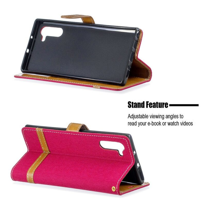 Flip Case voor Samsung Galaxy Note 10 Met Ketting Band Van Stof En Leereffect