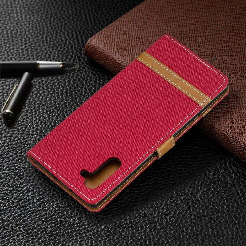 Flip Case voor Samsung Galaxy Note 10 Met Ketting Band Van Stof En Leereffect