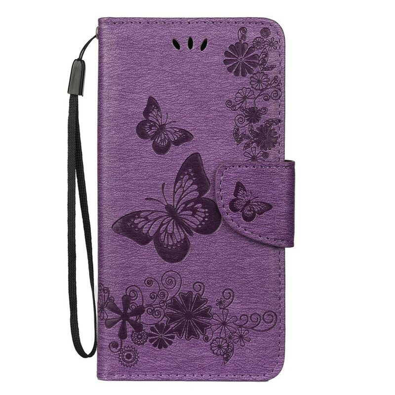 Flip Case voor Samsung Galaxy Note 10 Met Ketting Prachtige Riemvlinders