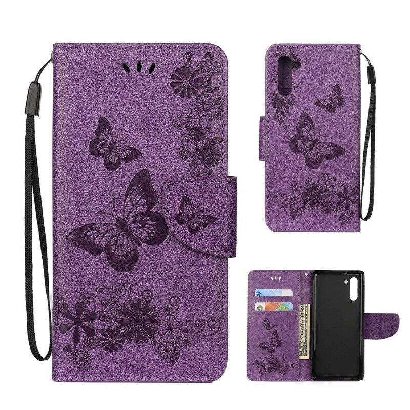 Flip Case voor Samsung Galaxy Note 10 Met Ketting Prachtige Riemvlinders