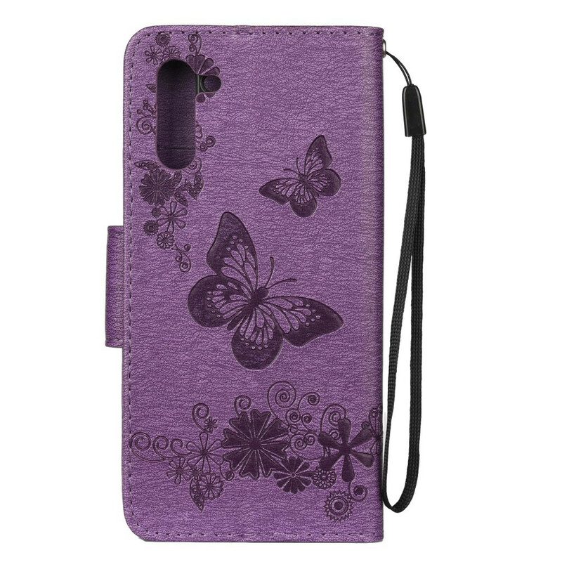 Flip Case voor Samsung Galaxy Note 10 Met Ketting Prachtige Riemvlinders