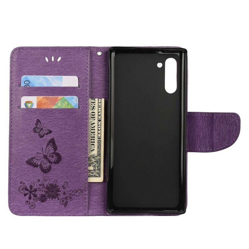 Flip Case voor Samsung Galaxy Note 10 Met Ketting Prachtige Riemvlinders