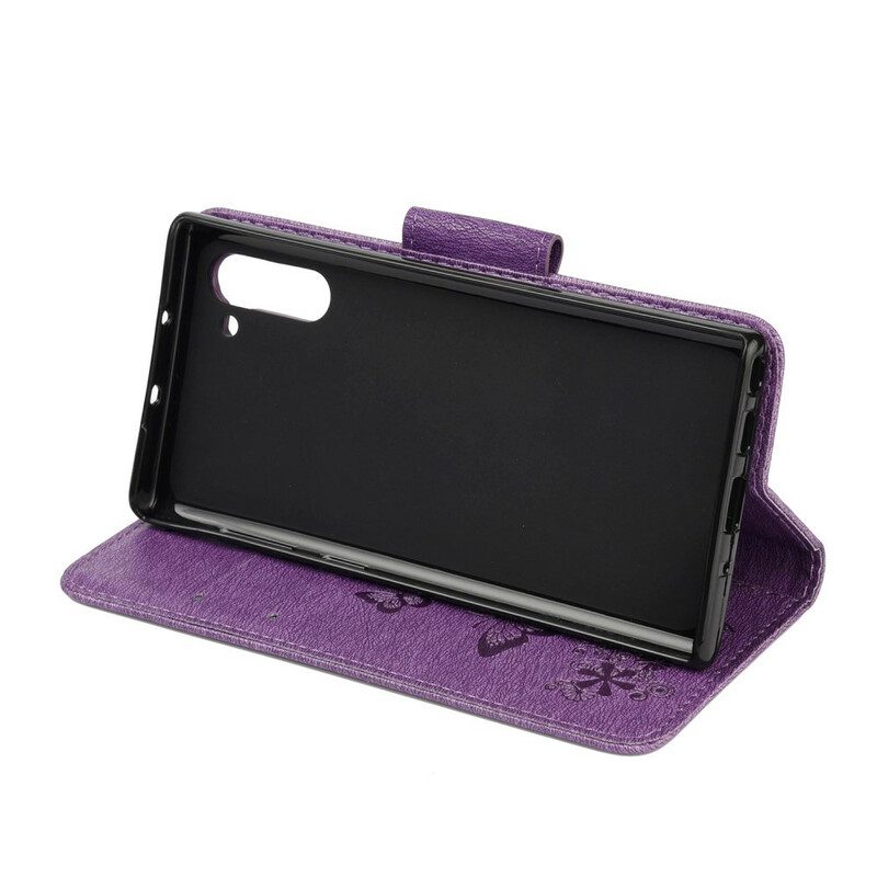 Flip Case voor Samsung Galaxy Note 10 Met Ketting Prachtige Riemvlinders