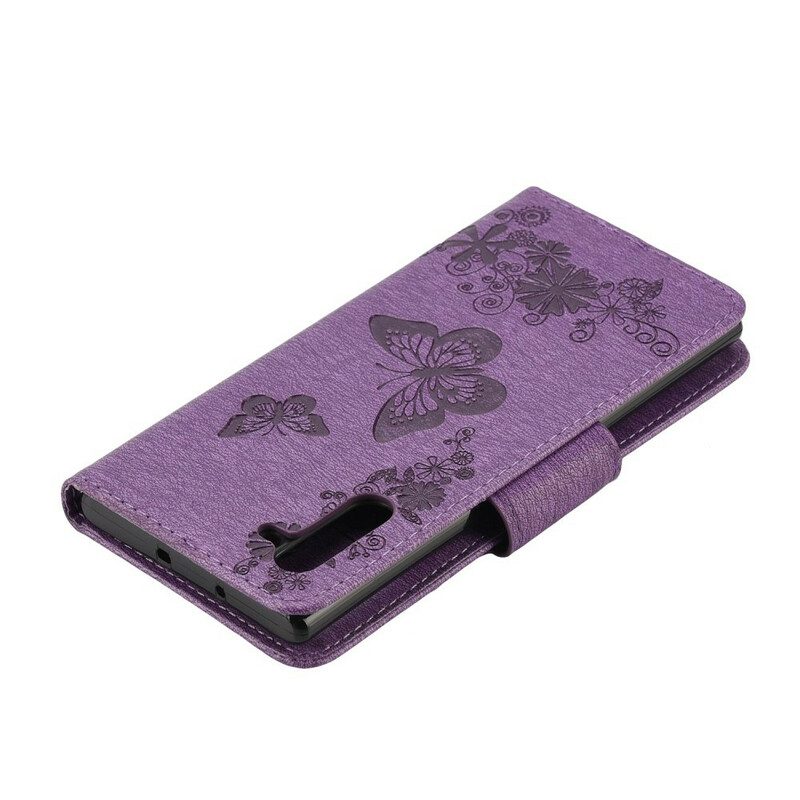 Flip Case voor Samsung Galaxy Note 10 Met Ketting Prachtige Riemvlinders