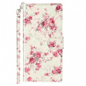 Folio-hoesje voor Samsung Galaxy Note 10 Met Ketting Band Lichtvlek Bloemen