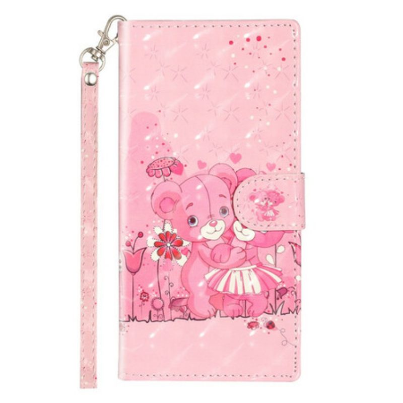 Folio-hoesje voor Samsung Galaxy Note 10 Met Ketting Light Spot Teddyberen Met Riem