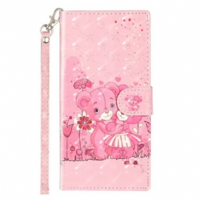 Folio-hoesje voor Samsung Galaxy Note 10 Met Ketting Light Spot Teddyberen Met Riem