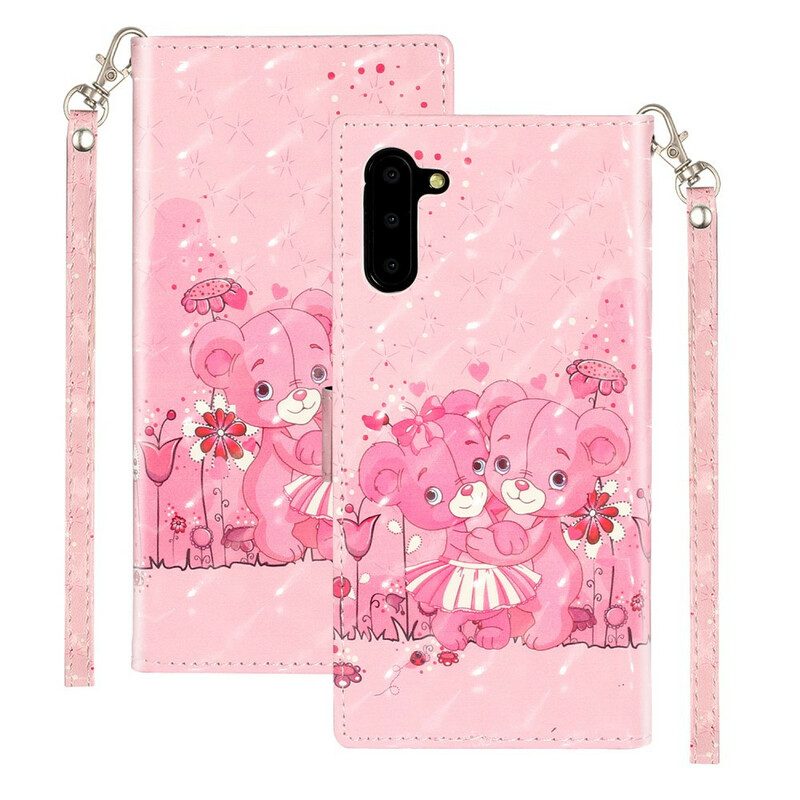 Folio-hoesje voor Samsung Galaxy Note 10 Met Ketting Light Spot Teddyberen Met Riem