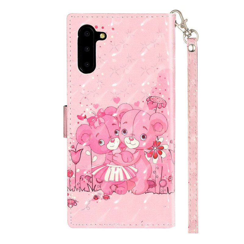 Folio-hoesje voor Samsung Galaxy Note 10 Met Ketting Light Spot Teddyberen Met Riem