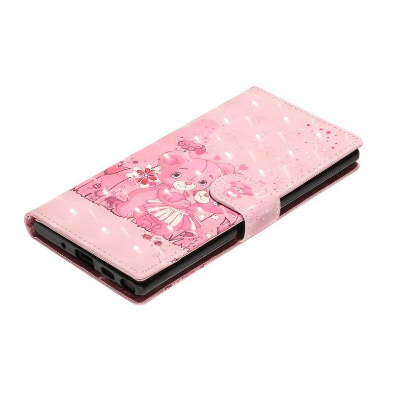 Folio-hoesje voor Samsung Galaxy Note 10 Met Ketting Light Spot Teddyberen Met Riem