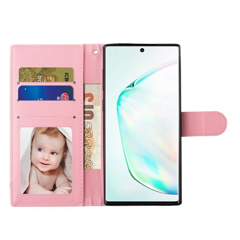 Folio-hoesje voor Samsung Galaxy Note 10 Met Ketting Light Spot Teddyberen Met Riem