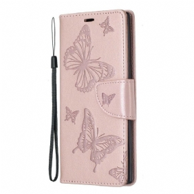 Leren Hoesje voor Samsung Galaxy Note 10 Folio-hoesje Vlinders En Schuine Klep