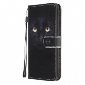 Flip Case voor Samsung Galaxy M31 Met Ketting Strappy Zwarte Kattenogen