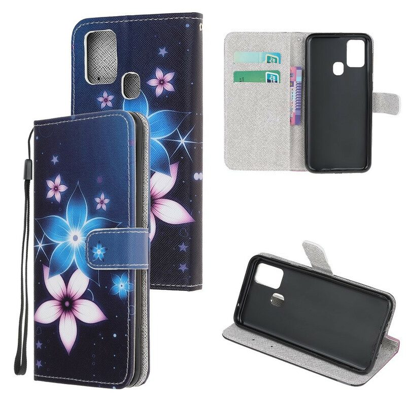 Folio-hoesje voor Samsung Galaxy M31 Met Ketting Maanband Bloemen