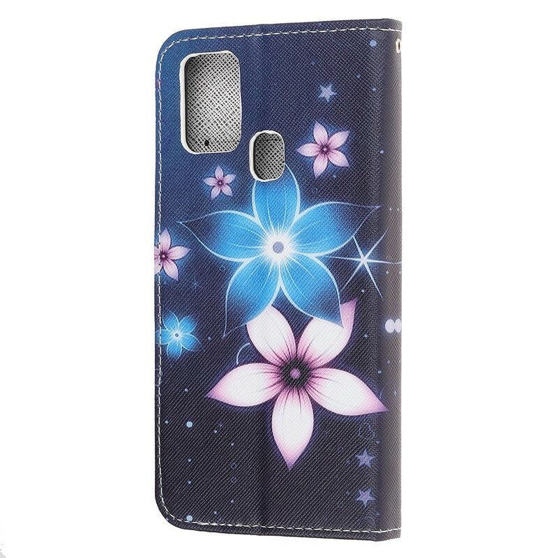 Folio-hoesje voor Samsung Galaxy M31 Met Ketting Maanband Bloemen