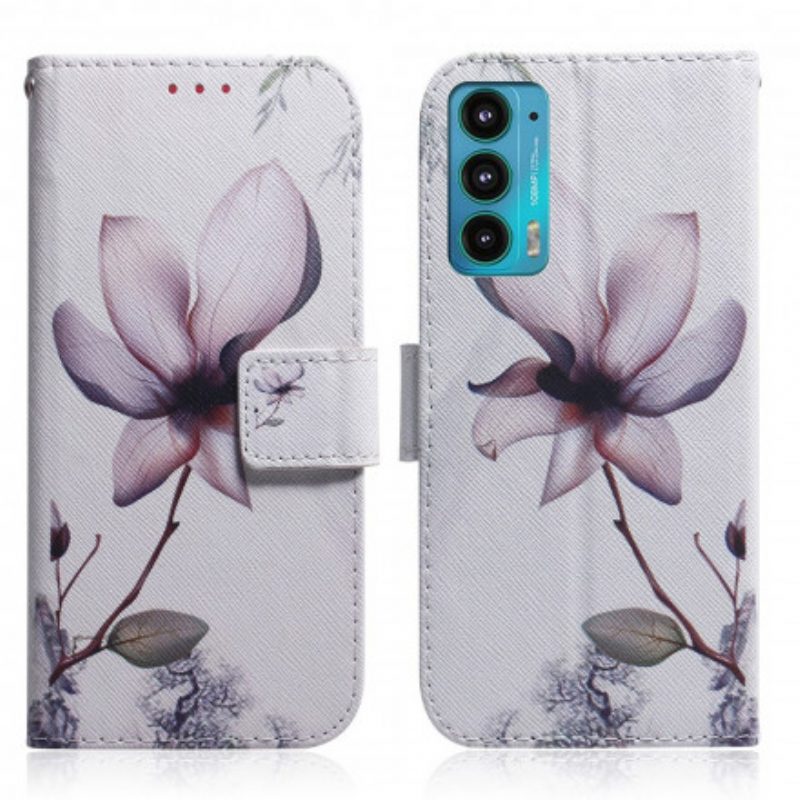 Folio-hoesje voor Motorola Edge 20 Bloem Stoffig Roze