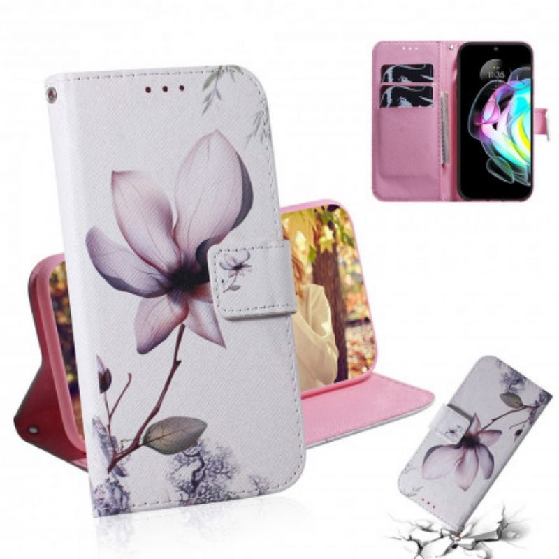 Folio-hoesje voor Motorola Edge 20 Bloem Stoffig Roze