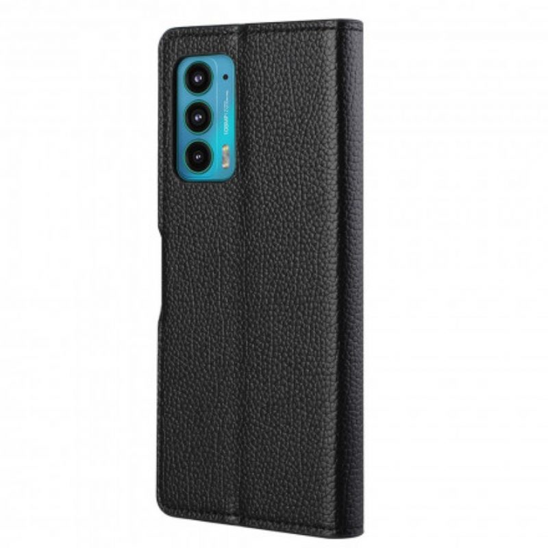 Folio-hoesje voor Motorola Edge 20 Litchi-nerf Leereffect