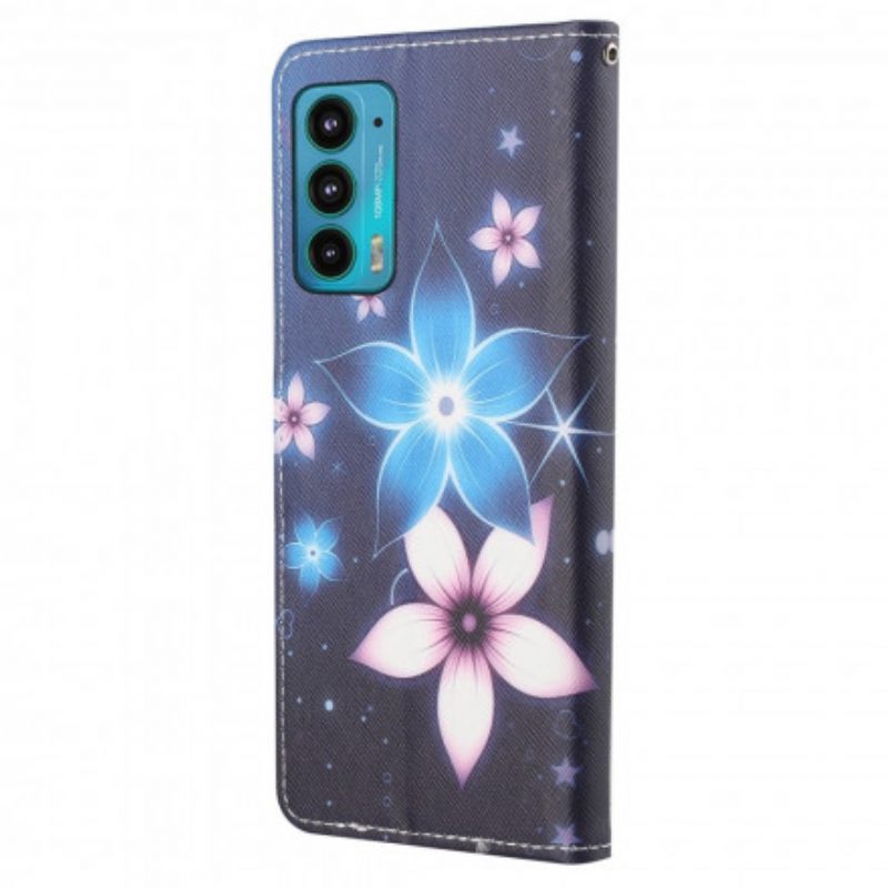 Folio-hoesje voor Motorola Edge 20 Met Ketting Maanband Bloemen