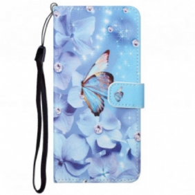 Folio-hoesje voor Motorola Edge 20 Met Ketting Strappy Diamanten Vlinders