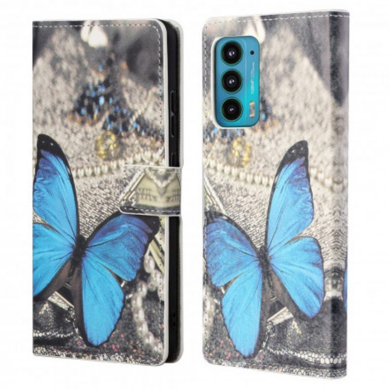 Leren Hoesje voor Motorola Edge 20 Blauwe Vlinder