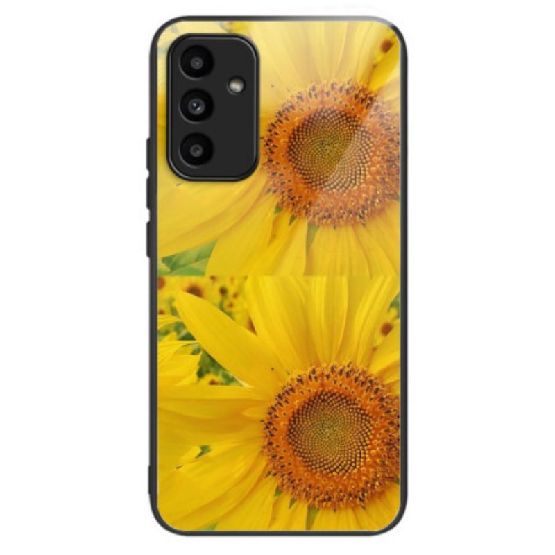 Cover Hoesje Samsung Galaxy A15 5g Telefoonhoesje Zonnebloemen Van Gehard Glas