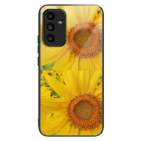 Cover Hoesje Samsung Galaxy A15 5g Telefoonhoesje Zonnebloemen Van Gehard Glas