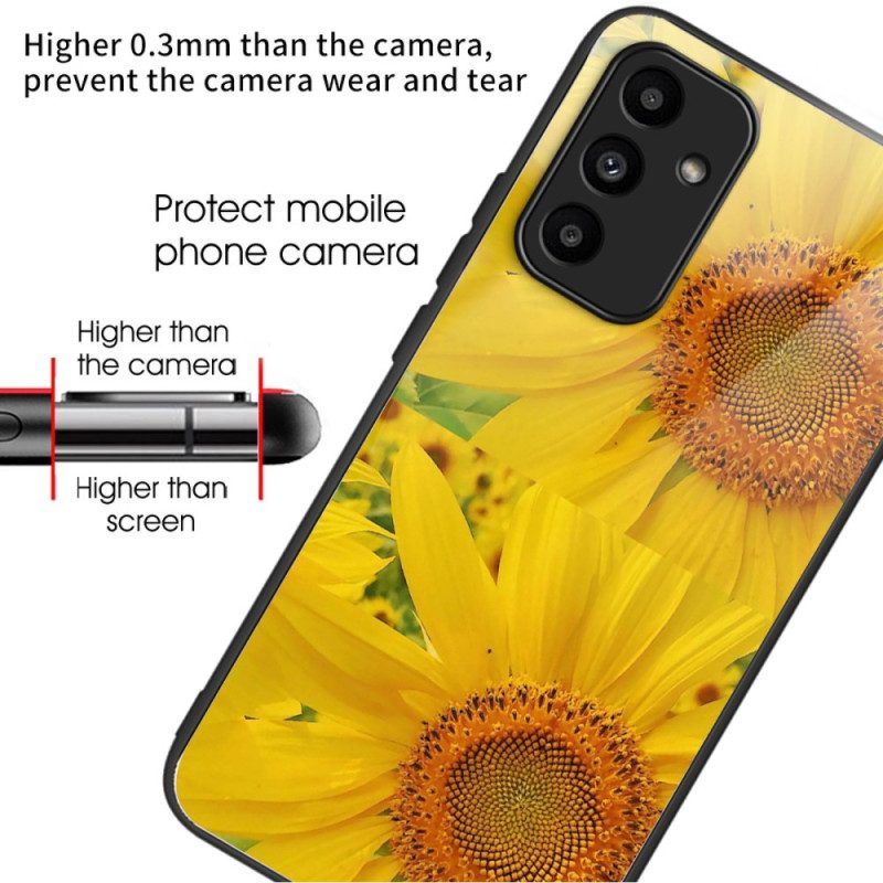 Cover Hoesje Samsung Galaxy A15 5g Telefoonhoesje Zonnebloemen Van Gehard Glas