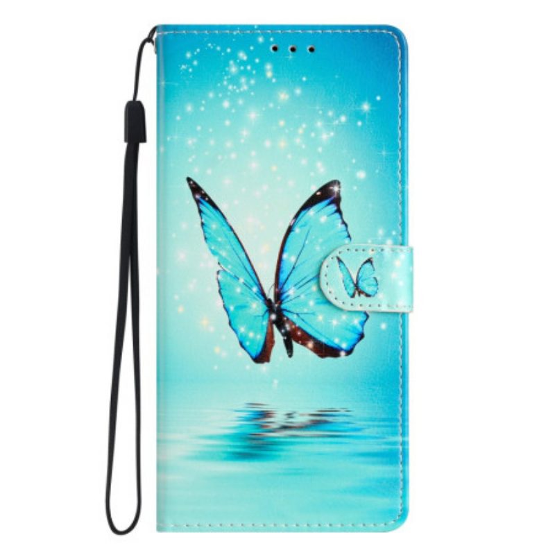 Folio-hoesje Samsung Galaxy A15 5g Telefoonhoesje Blauwe Vlinder Met Riem