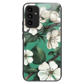 Hoesje Voor Samsung Galaxy A15 5g Gehard Glas Witte Bloemen