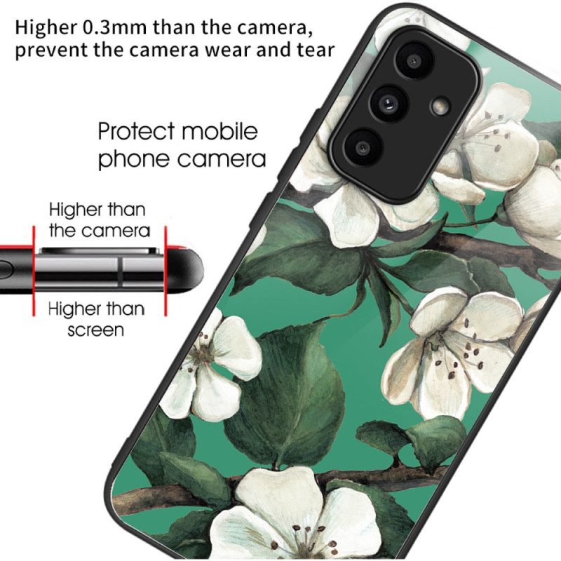 Hoesje Voor Samsung Galaxy A15 5g Gehard Glas Witte Bloemen