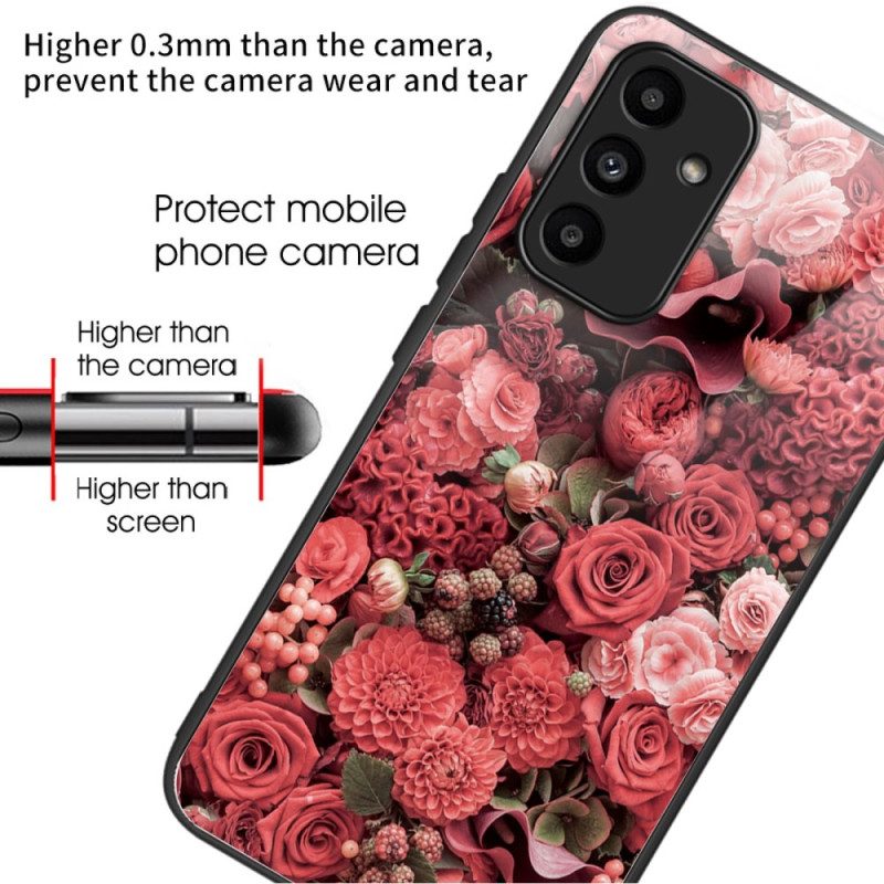 Hoesje Voor Samsung Galaxy A15 5g Rode En Roze Bloemen Van Gehard Glas