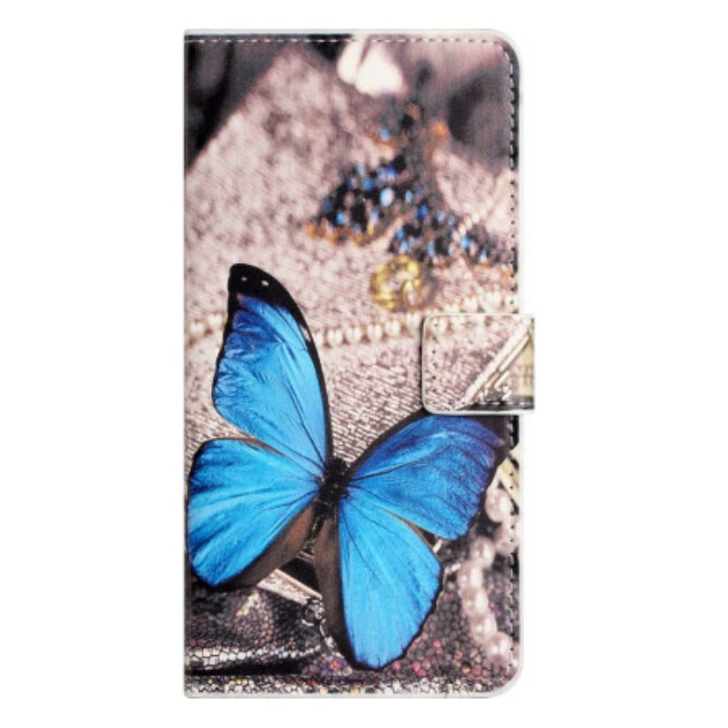 Leren Hoesje Samsung Galaxy A15 5g Blauwe Vlinder Bescherming Hoesje