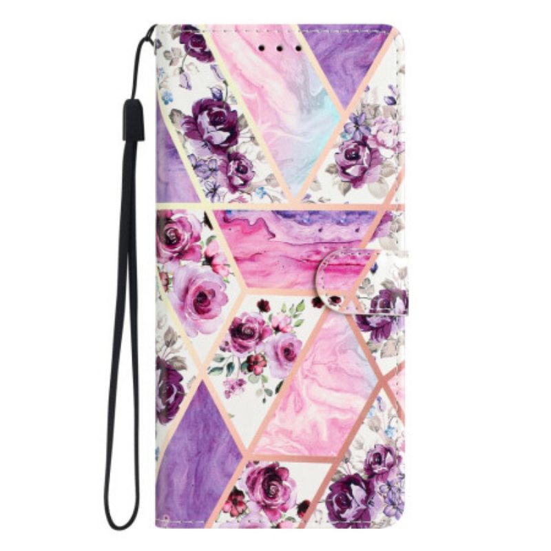 Leren Hoesje Samsung Galaxy A15 5g Paarse Bloemen In Lainère Bescherming Hoesje