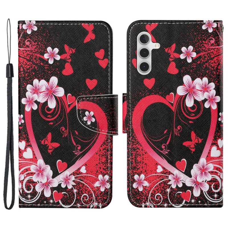 Leren Hoesje Samsung Galaxy A15 5g Rood Hart Met Riem Bescherming Hoesje