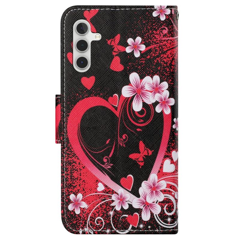 Leren Hoesje Samsung Galaxy A15 5g Rood Hart Met Riem Bescherming Hoesje