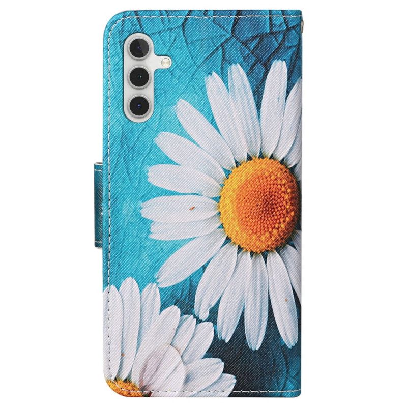 Leren Hoesje Voor Samsung Galaxy A15 5g Grote Bandchrysant