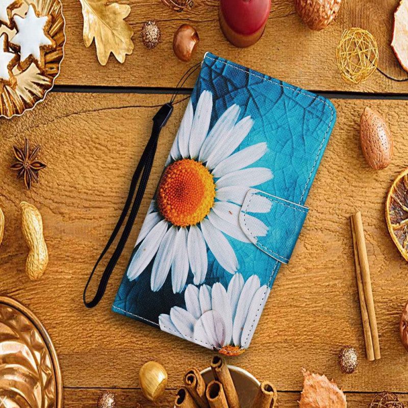 Leren Hoesje Voor Samsung Galaxy A15 5g Grote Bandchrysant