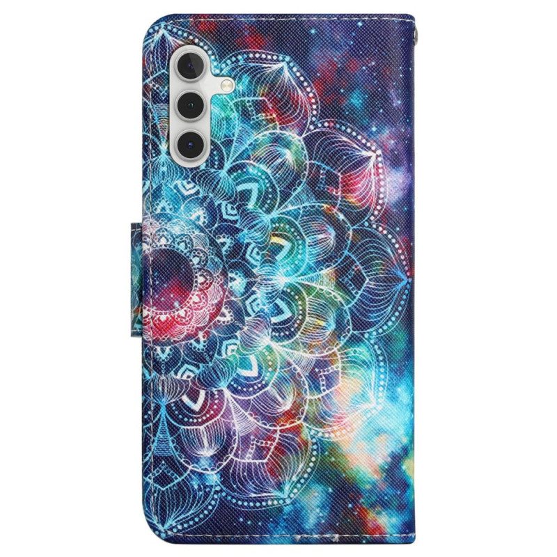 Leren Hoesje Voor Samsung Galaxy A15 5g Sterrenhemel En Mandala Met Riempje