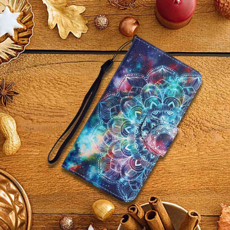 Leren Hoesje Voor Samsung Galaxy A15 5g Sterrenhemel En Mandala Met Riempje