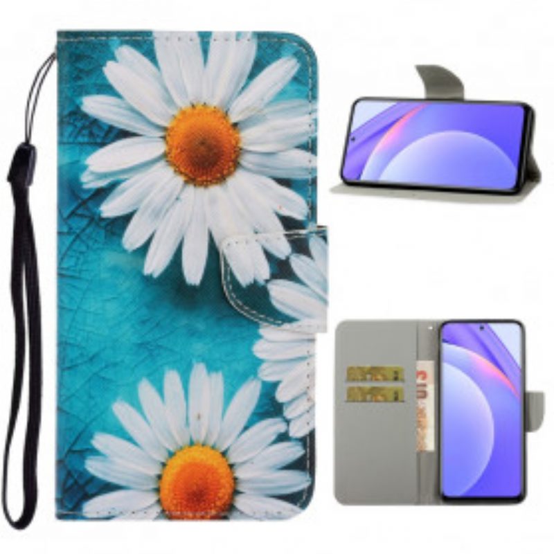 Flip Case voor Xiaomi Redmi Note 9 Pro 5G Met Ketting String Madeliefjes