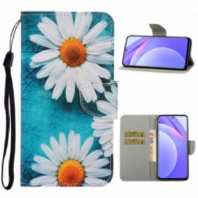 Flip Case voor Xiaomi Redmi Note 9 Pro 5G Met Ketting String Madeliefjes