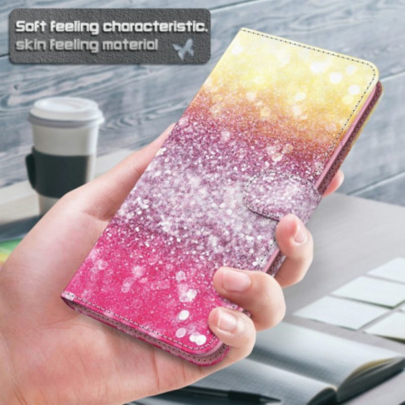 Folio-hoesje voor Xiaomi Redmi Note 9 Pro 5G Lichtvlek Glitter Magenta