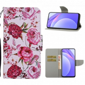 Folio-hoesje voor Xiaomi Redmi Note 9 Pro 5G Meesterlijke Bloemen Met Riem