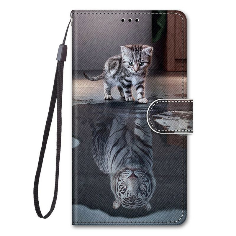 Folio-hoesje voor Xiaomi Redmi Note 9 Pro 5G Met Ketting Bandjes Katje