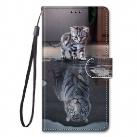 Folio-hoesje voor Xiaomi Redmi Note 9 Pro 5G Met Ketting Bandjes Katje