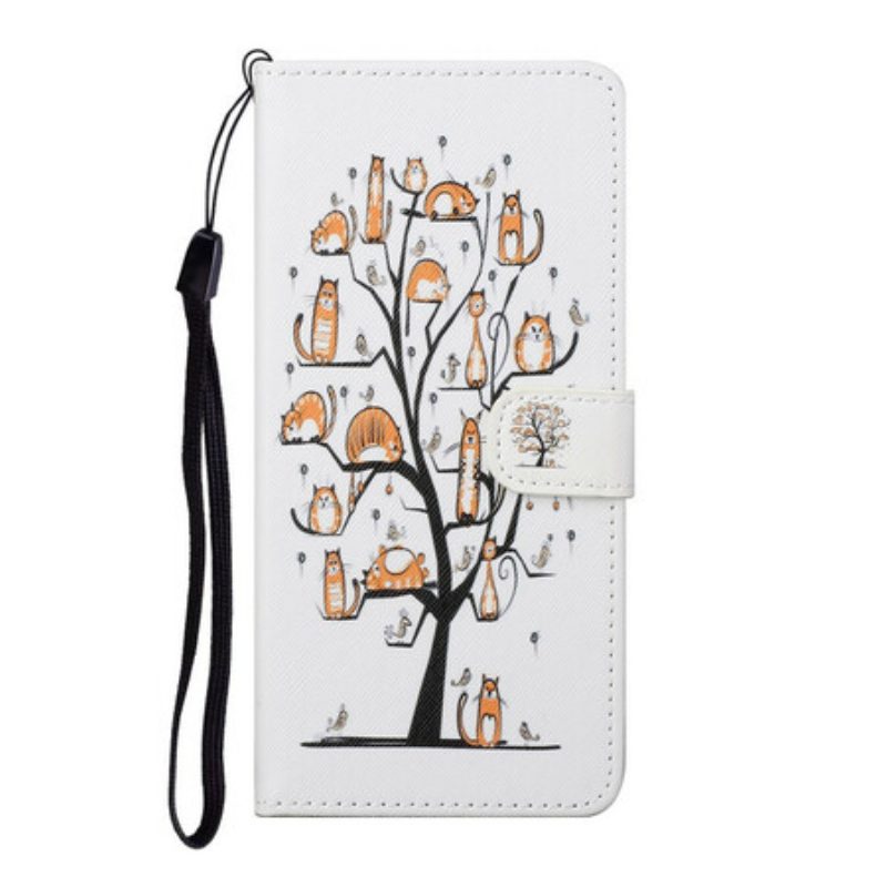 Folio-hoesje voor Xiaomi Redmi Note 9 Pro 5G Met Ketting Funky Cats Met Riem