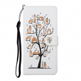 Folio-hoesje voor Xiaomi Redmi Note 9 Pro 5G Met Ketting Funky Cats Met Riem