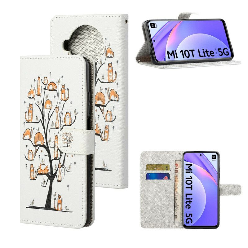 Folio-hoesje voor Xiaomi Redmi Note 9 Pro 5G Met Ketting Funky Cats Met Riem